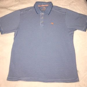 Tommy Bahama Polo. Blue & white striped. Orange emblem. Perfect condition. L